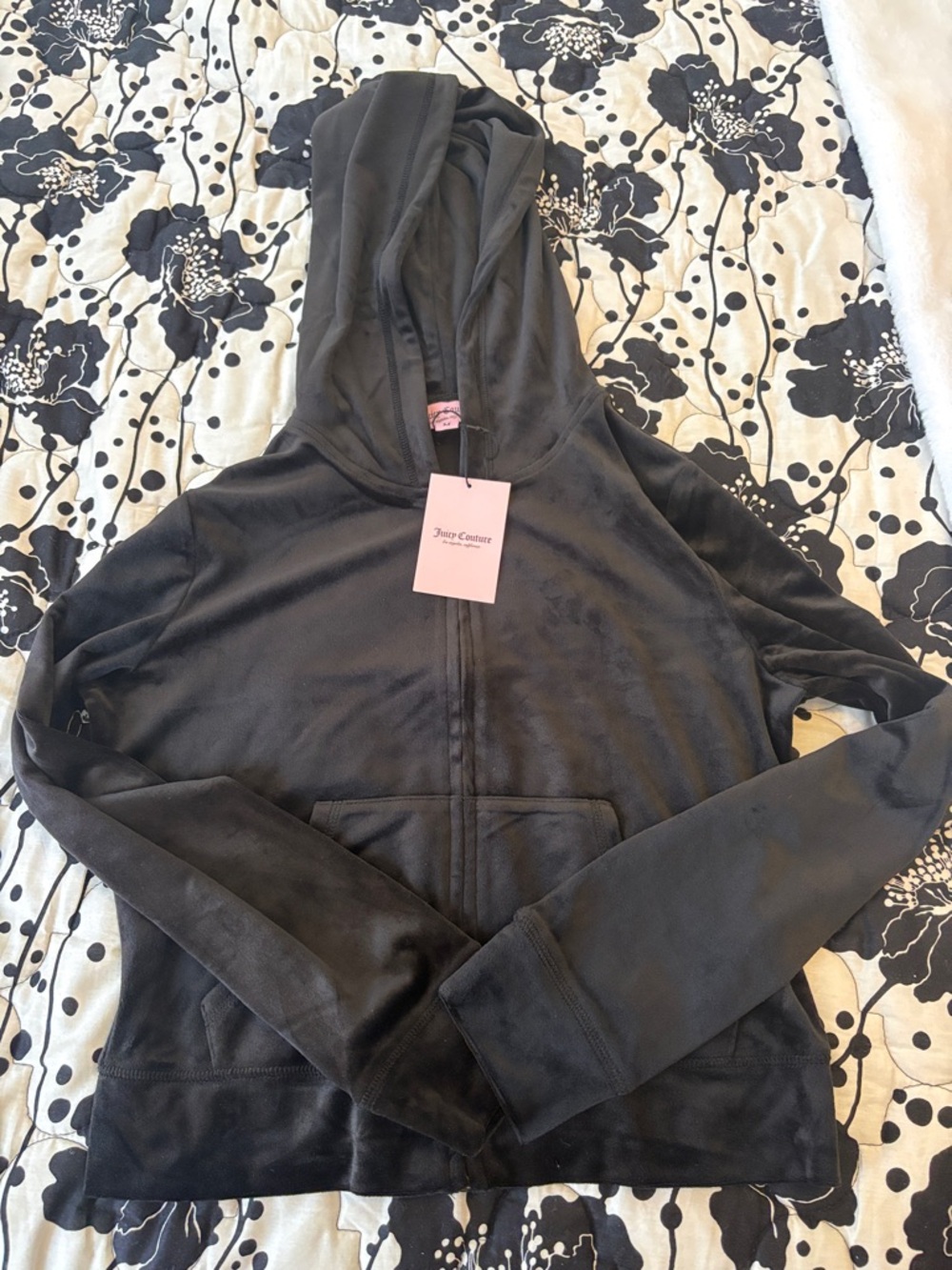 Juicy Couture Black Velour Zip-Up Hoodie Jacket